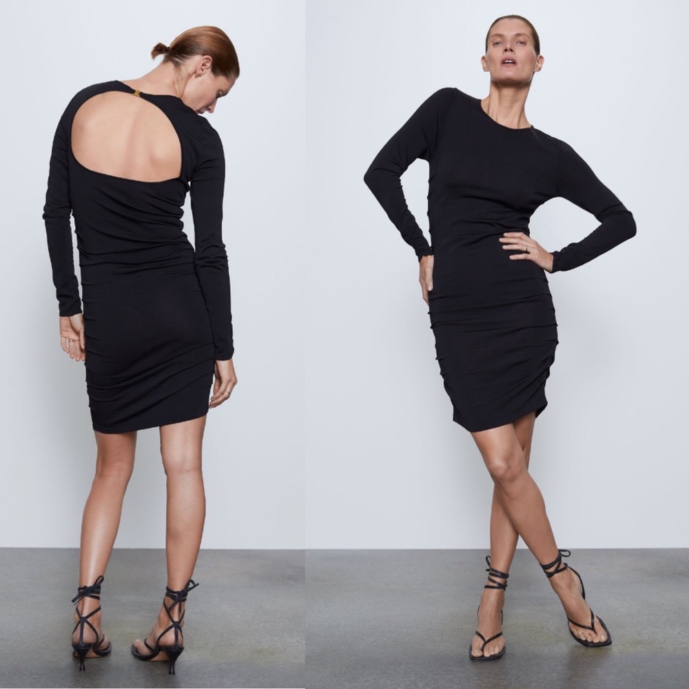 🏷 NWT ZARA Black Knit Long Sleeves Dress S